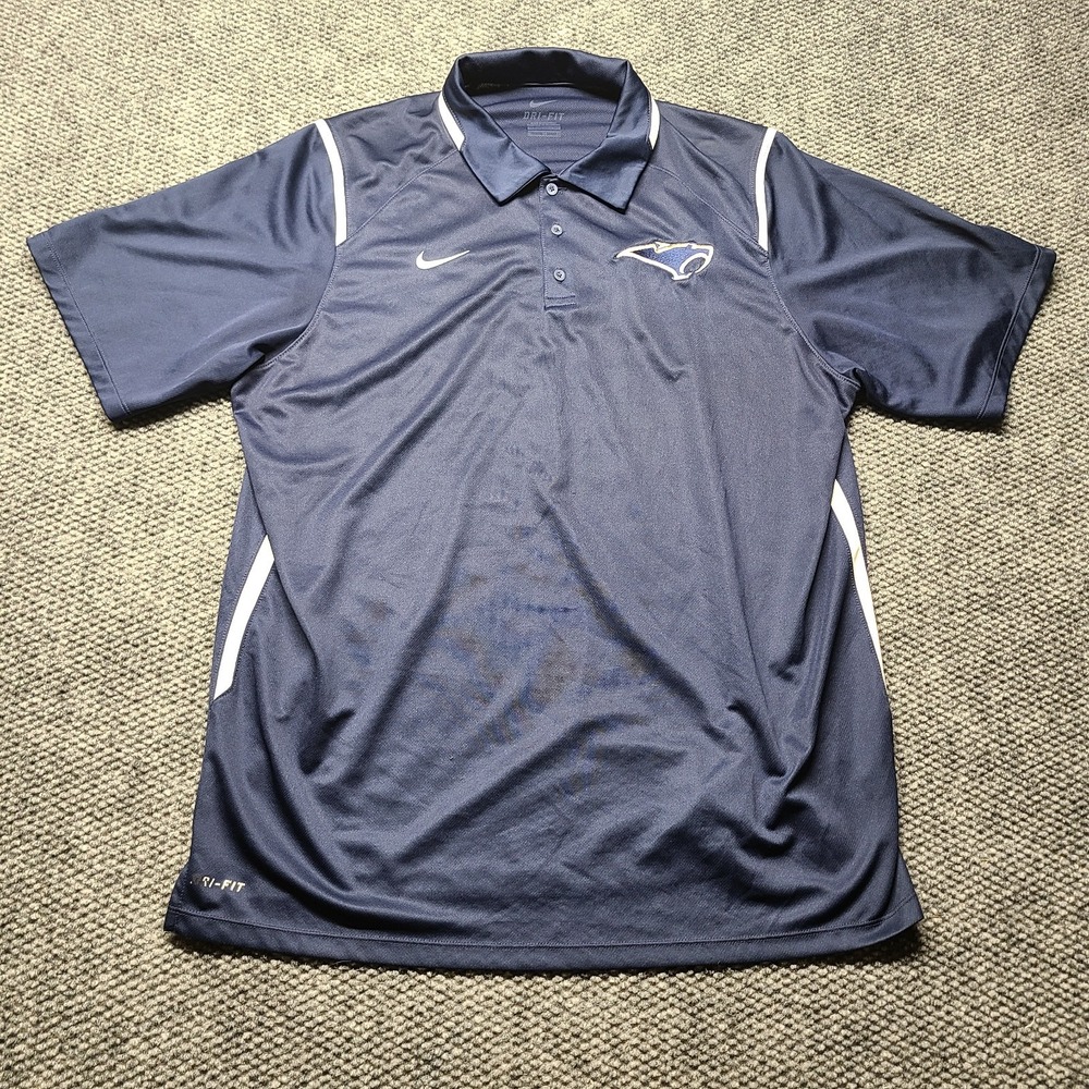 Nike Dri-Fit Saber Tooth Tiger Polo Shirt Mens XL Navy Blue Embroidered Logo